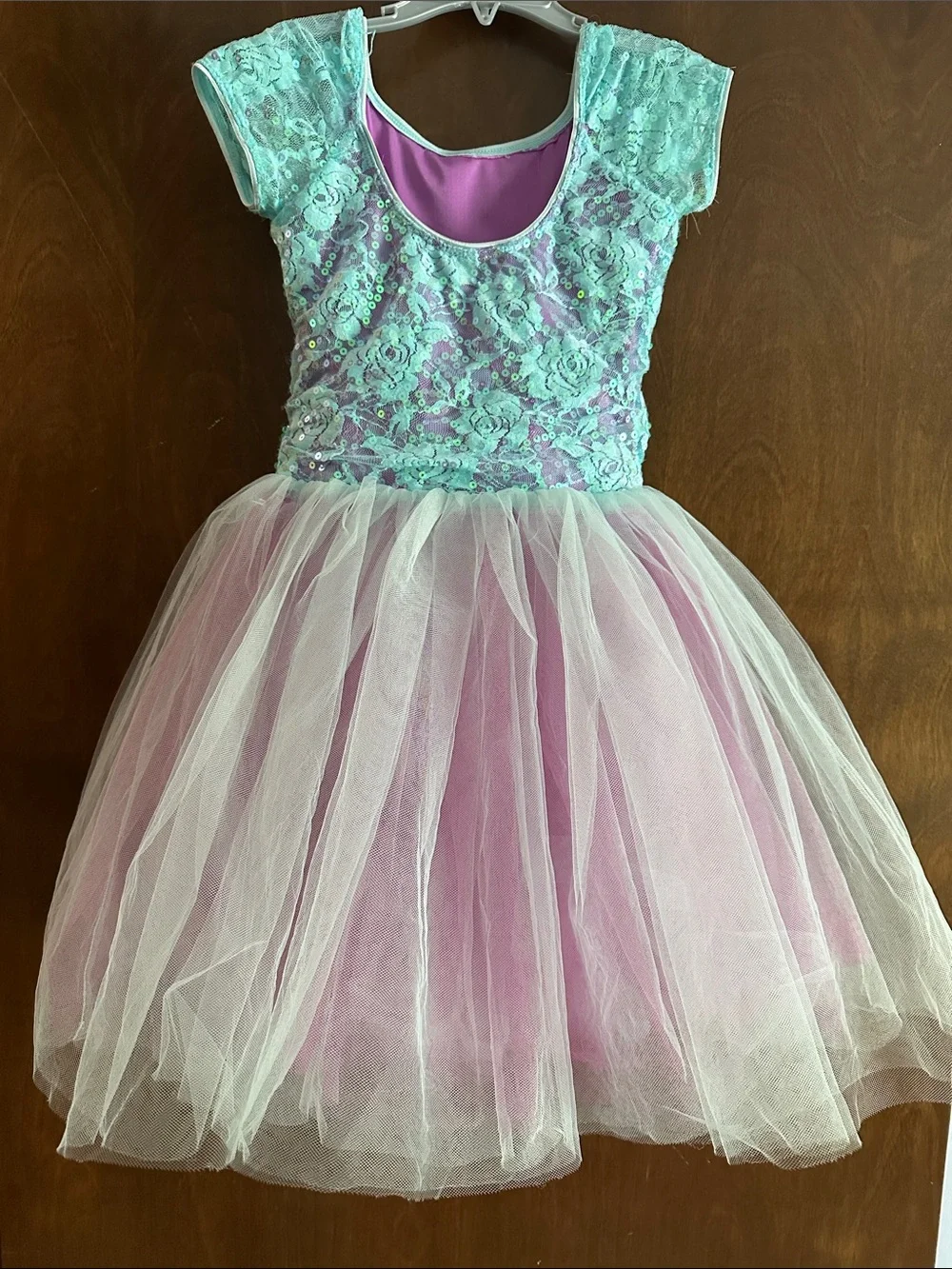 Revolution Dancewear costume- Turquoise Lace & Pink Tulle